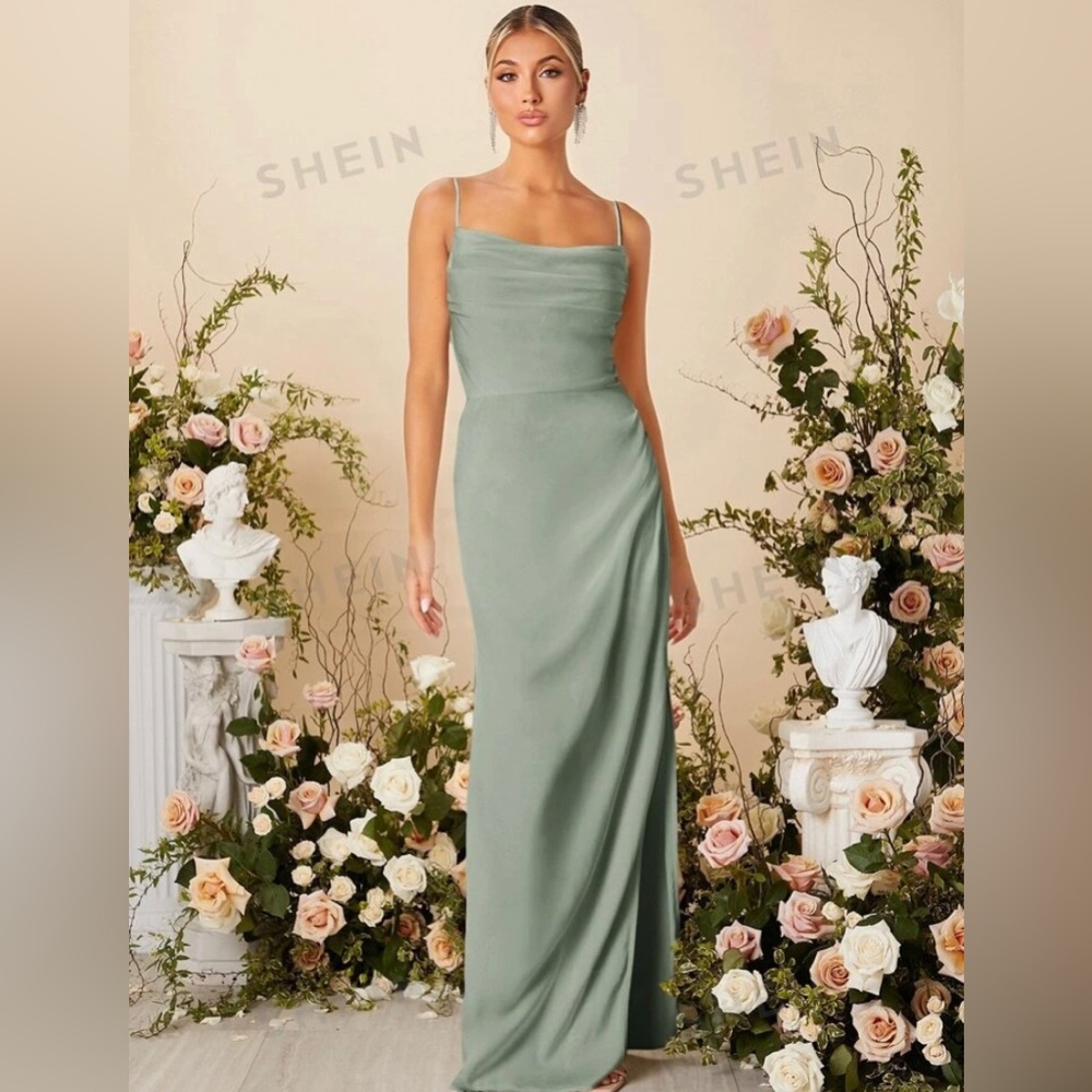 Satin Sage Green Maxi Bridesmaid Dress
